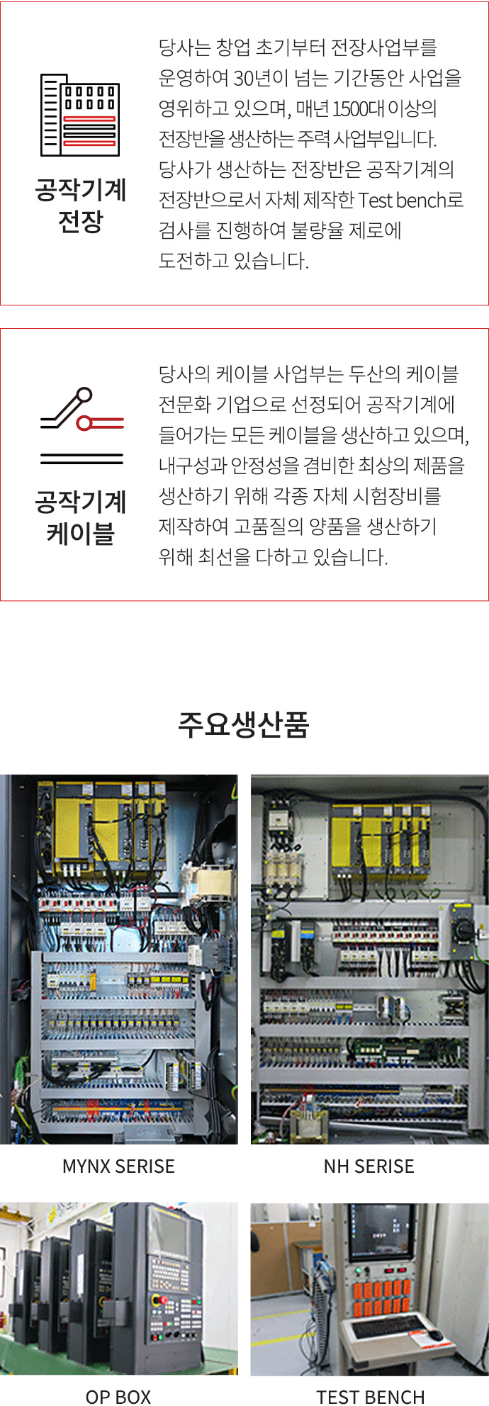 공작기계전장반, 주요생산품